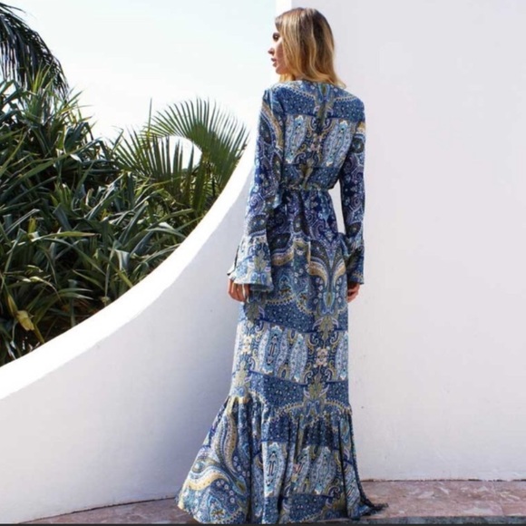 NEW Bohemian Paisley Print Maxi Wrap Dress - Picture 5 of 11